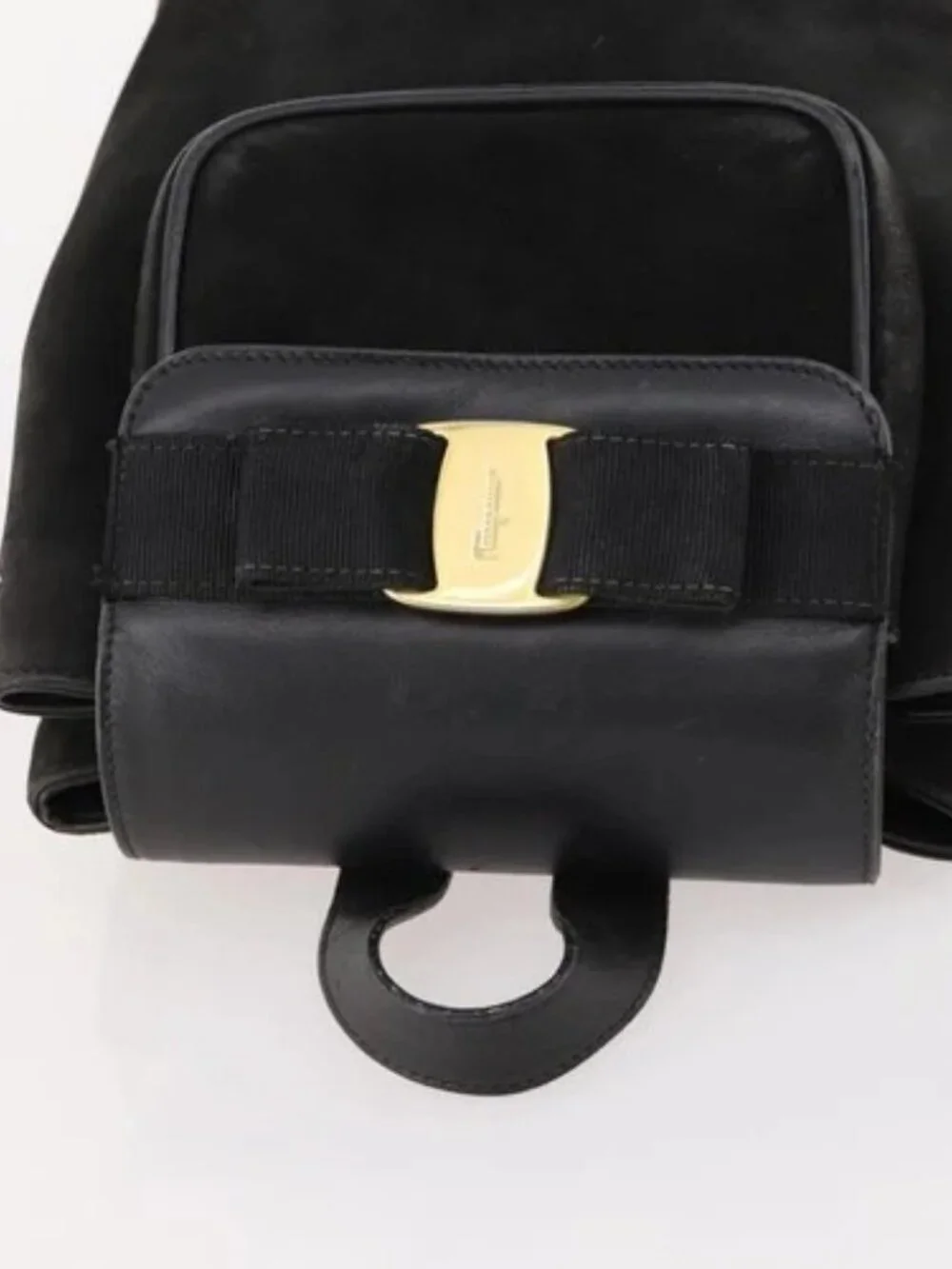 Salvatore Ferragamo Vara Ribbon Backpack Leather Black Gold Auth 172240